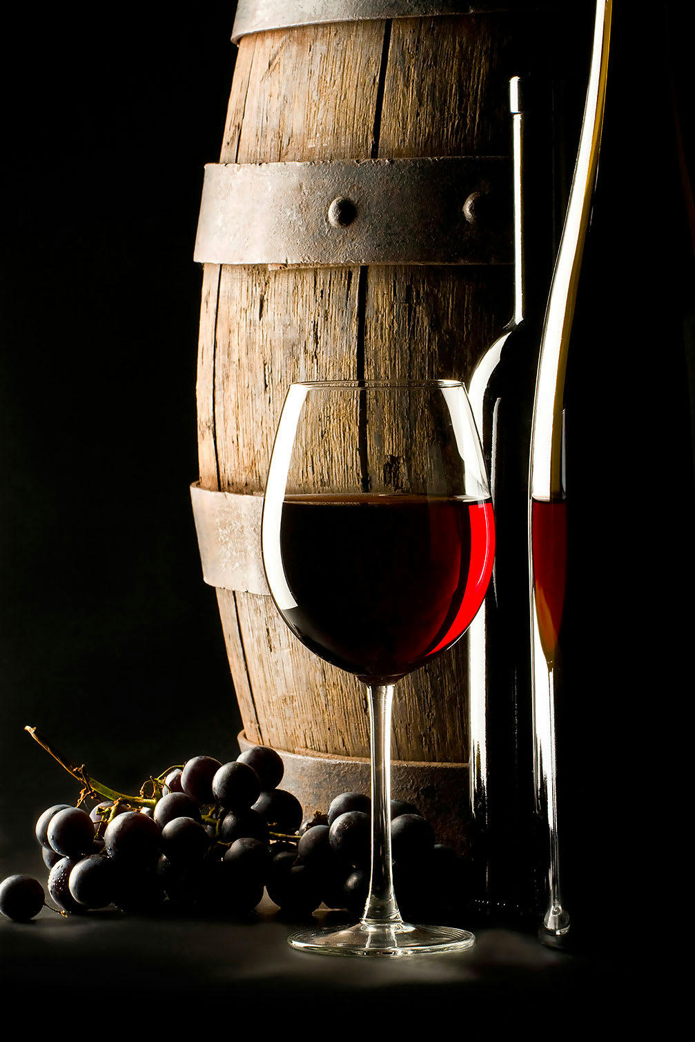 - Tableau tonneau et verre de vin rouge imprimé sur toile 80x120cm