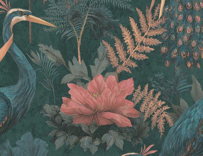 Vliestapete Pfau Blumen Bunt