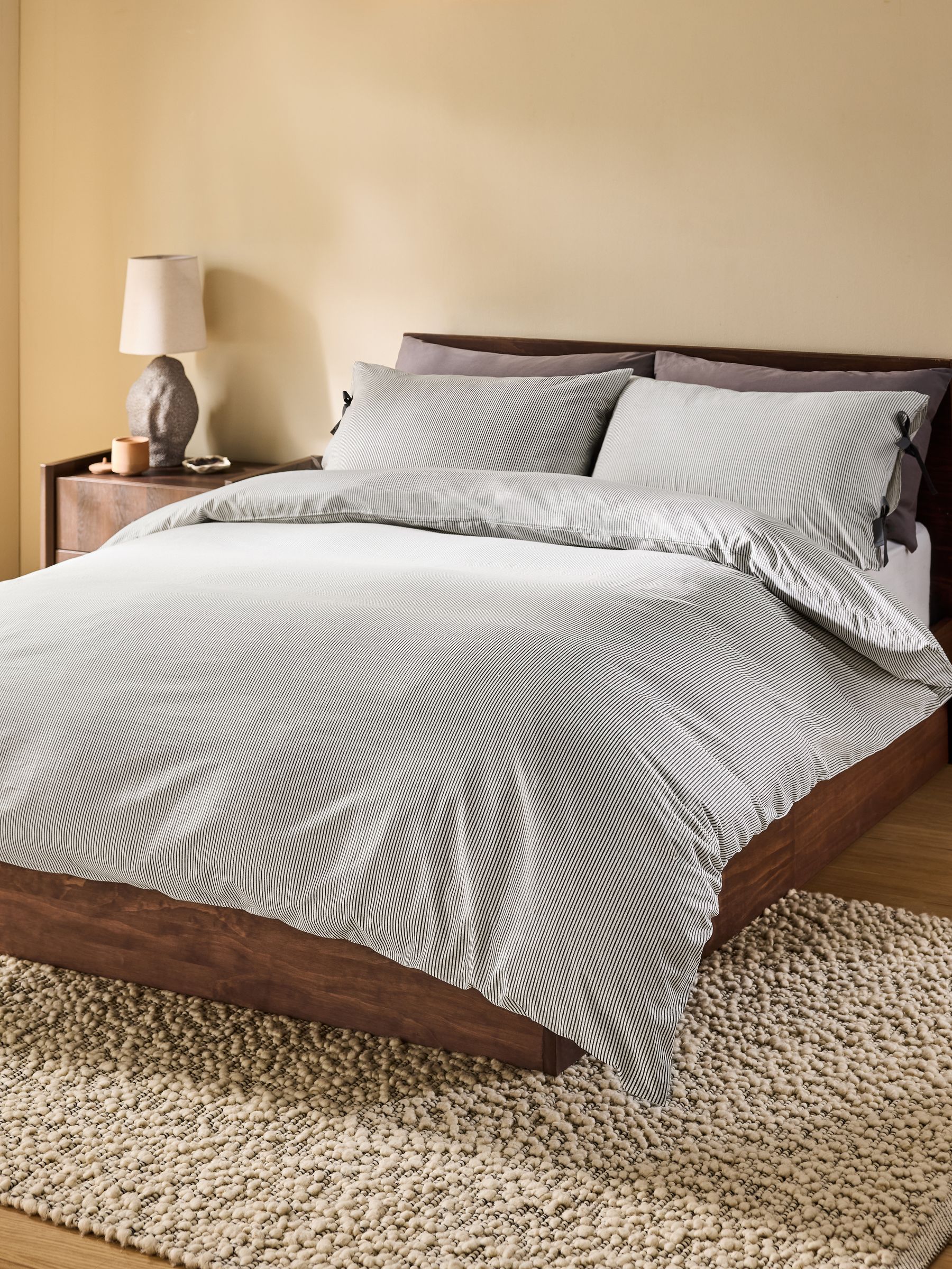 Ansel Stripe 100% Cotton Duvet Cover and Pillowcase Set in Grey