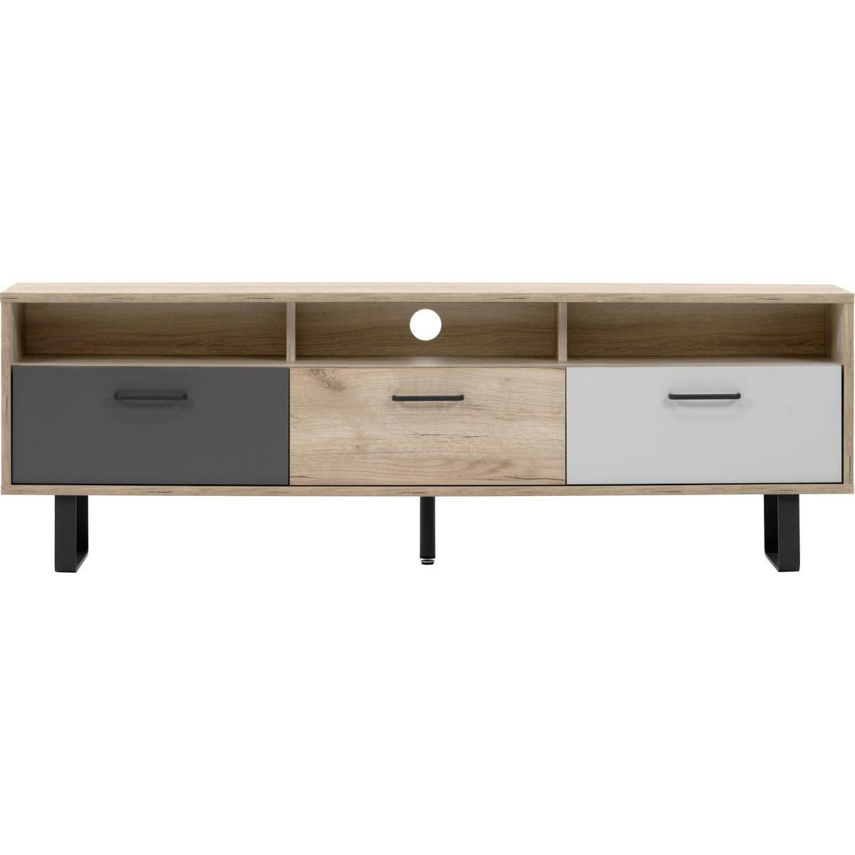 BARI - Meuble TV 3 portes gris et chêne 160 cm