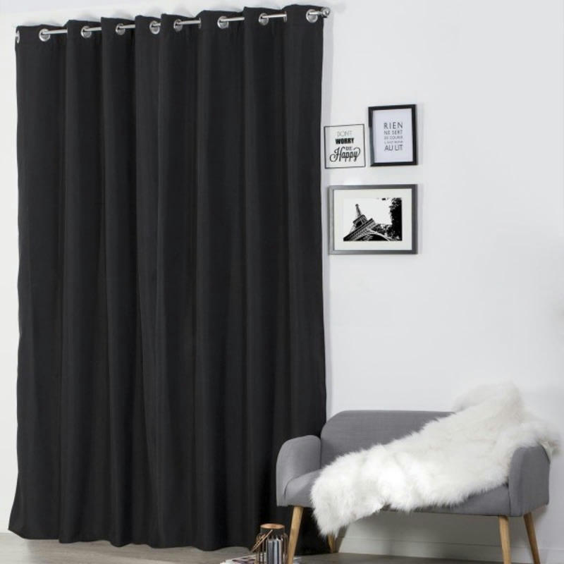 - Rideau occultant et isolant uni noir polyester 140x240cm