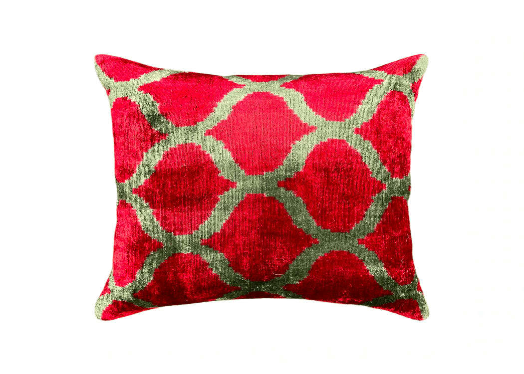 - Housse de coussin velours soie ikat  40x50 rouge