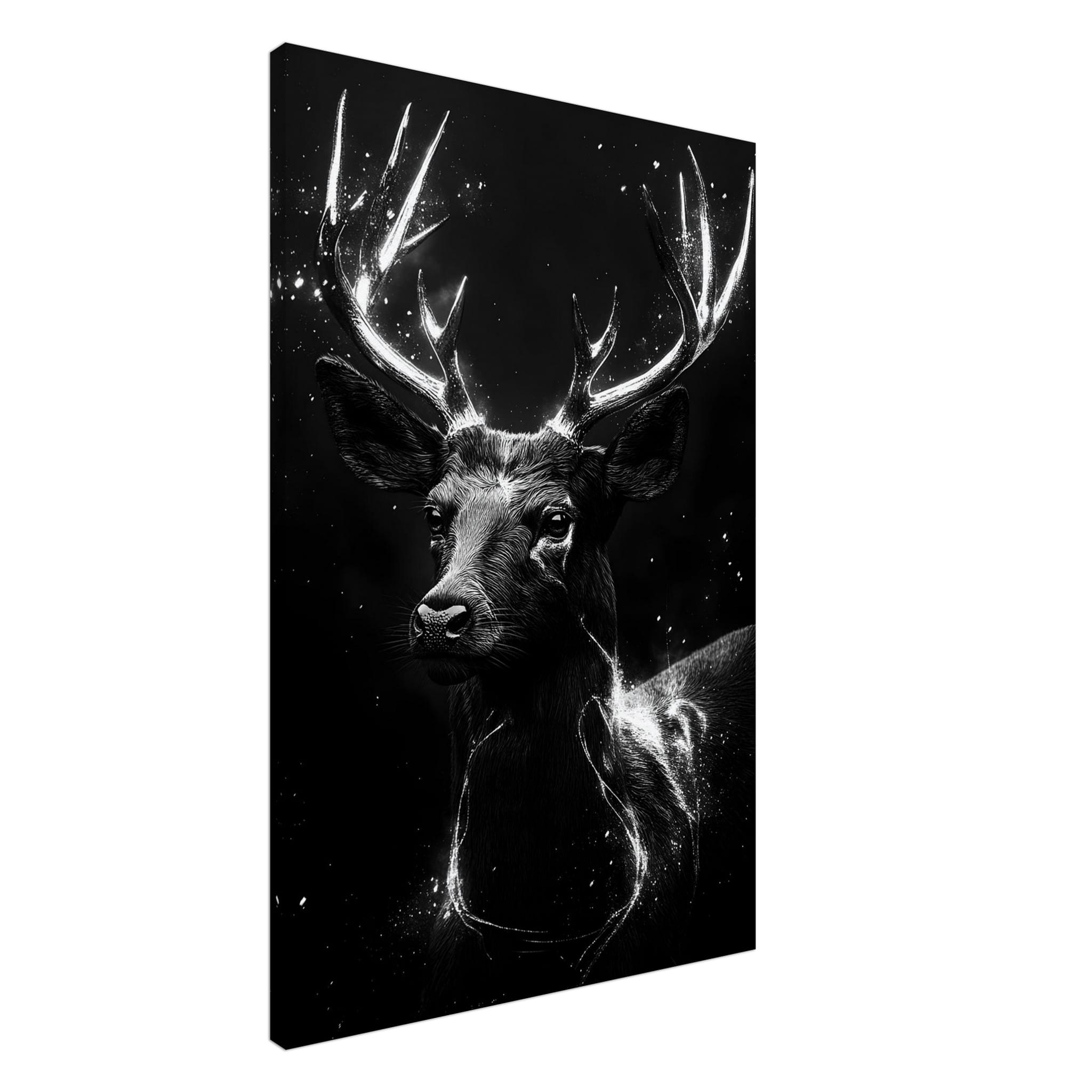 Artfulprints Canvas Deer portrait canvas - 60x90 cm - Zwart / Wit