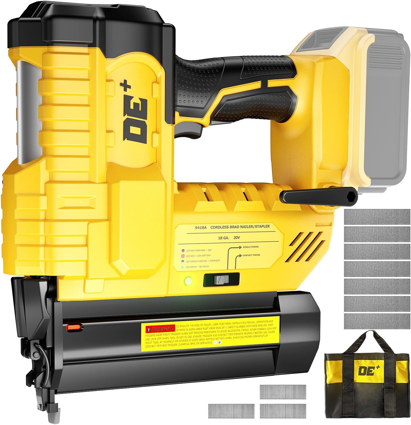 DeForce 18GA Cordless Brad Nailer, 2 Nail Gun for Dewalt 20V Max Battery, 2 IN 1 Electric Stapler, 2026 Upgraded Tool-Free Jam Release, 2 Modes, Adjustable Depth, 1000pcs Nails(No Battery), Yellow