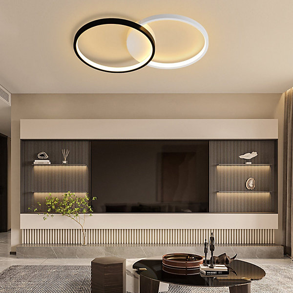 NETTLIFE Plafonnier LED 45W, 3000K-6000K, 50CM dimmable noir moderne avec télécommande lampe de salon lampe de design en métal