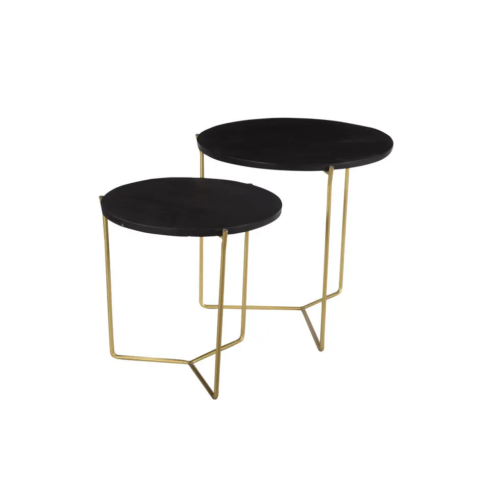 Livingfurn - Bijzettafel Mason Zwart/Brass - 52x52x53 - Mangohout