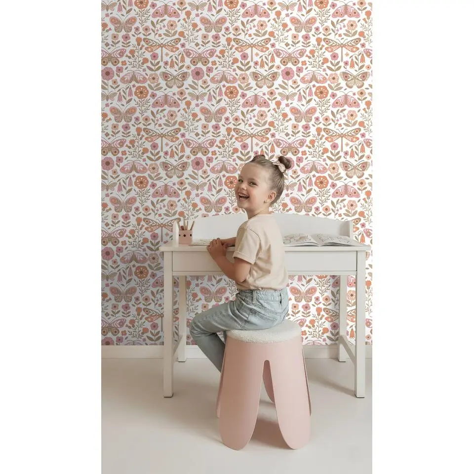ESTAhome behang bloemen & vlinders wit, bruin en roze - 50 x 900 cm