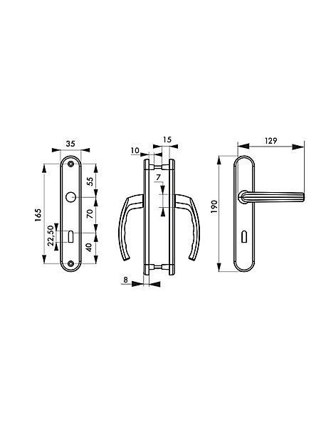 Ensemble de poignées pour porte de chambre Sultane trou de clé, carré 7mm, entr'axes 165mm, argent - THIRARD