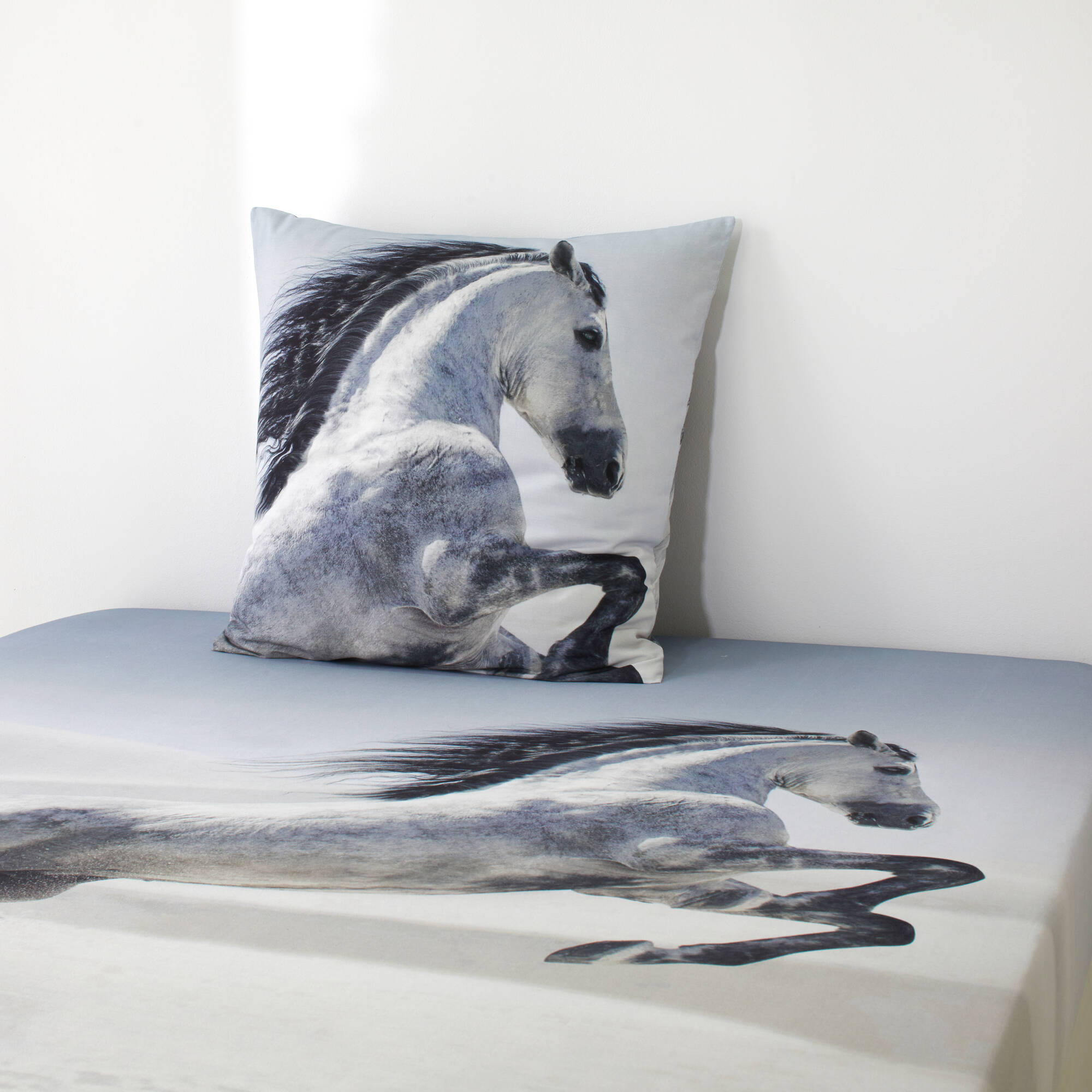 Linge de lit Galop imprimé chevaux, coton