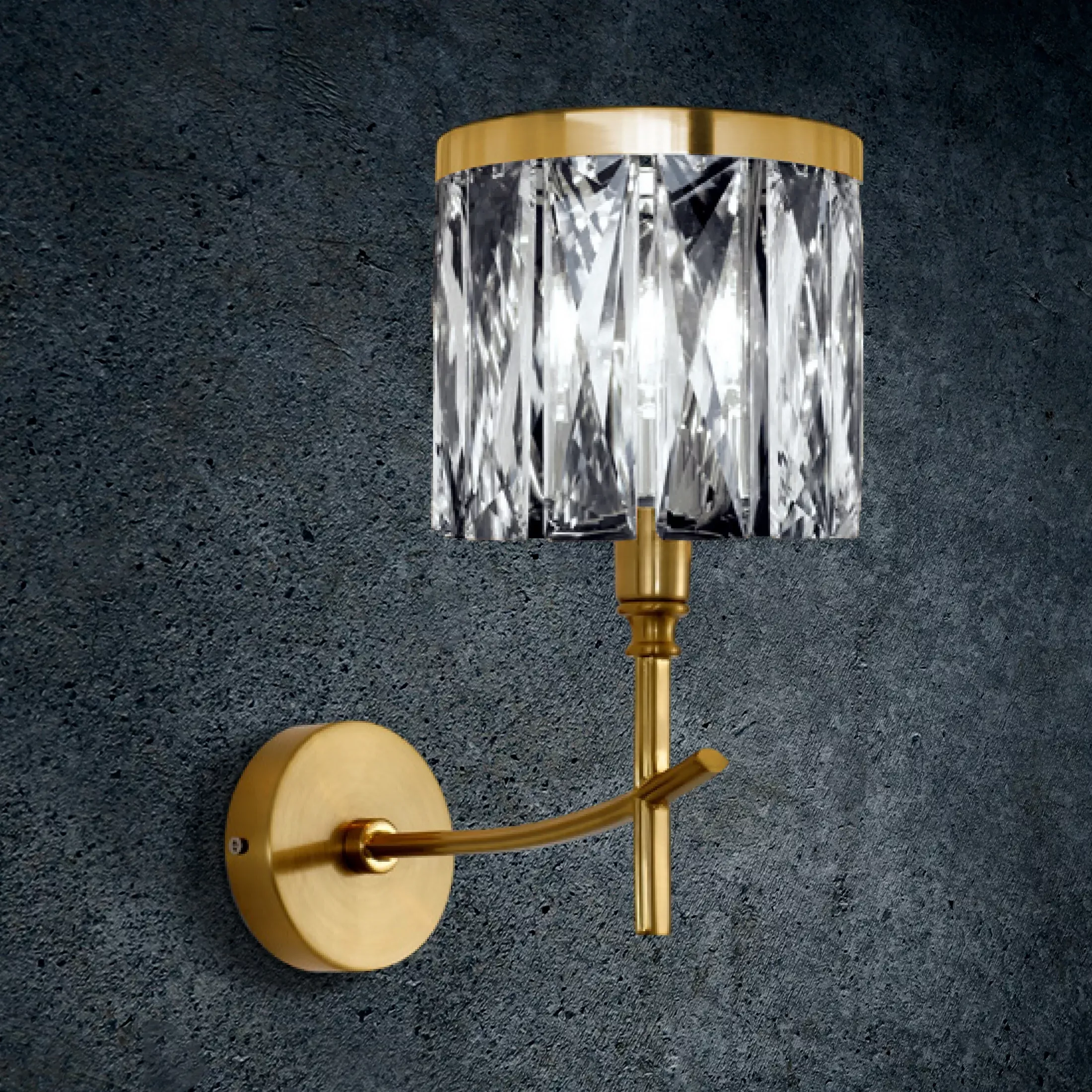 Kinkiet - lampa ścienna do salonu transparentno, złota zdobiona kryształkami 25x13x30 cm KRYSTAL