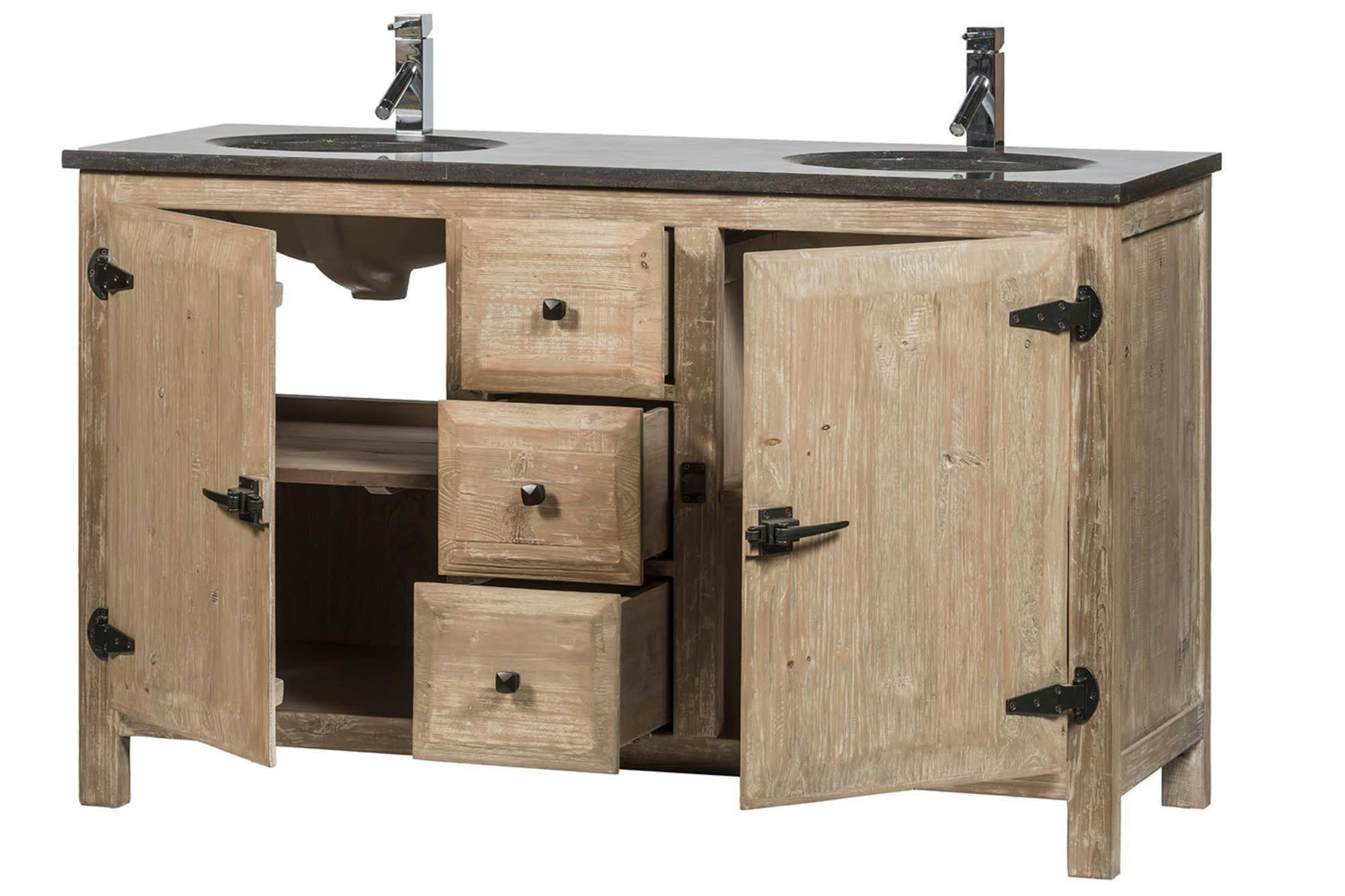 LAURINA - Meuble de salle de bain double vasque en bois et métal L148