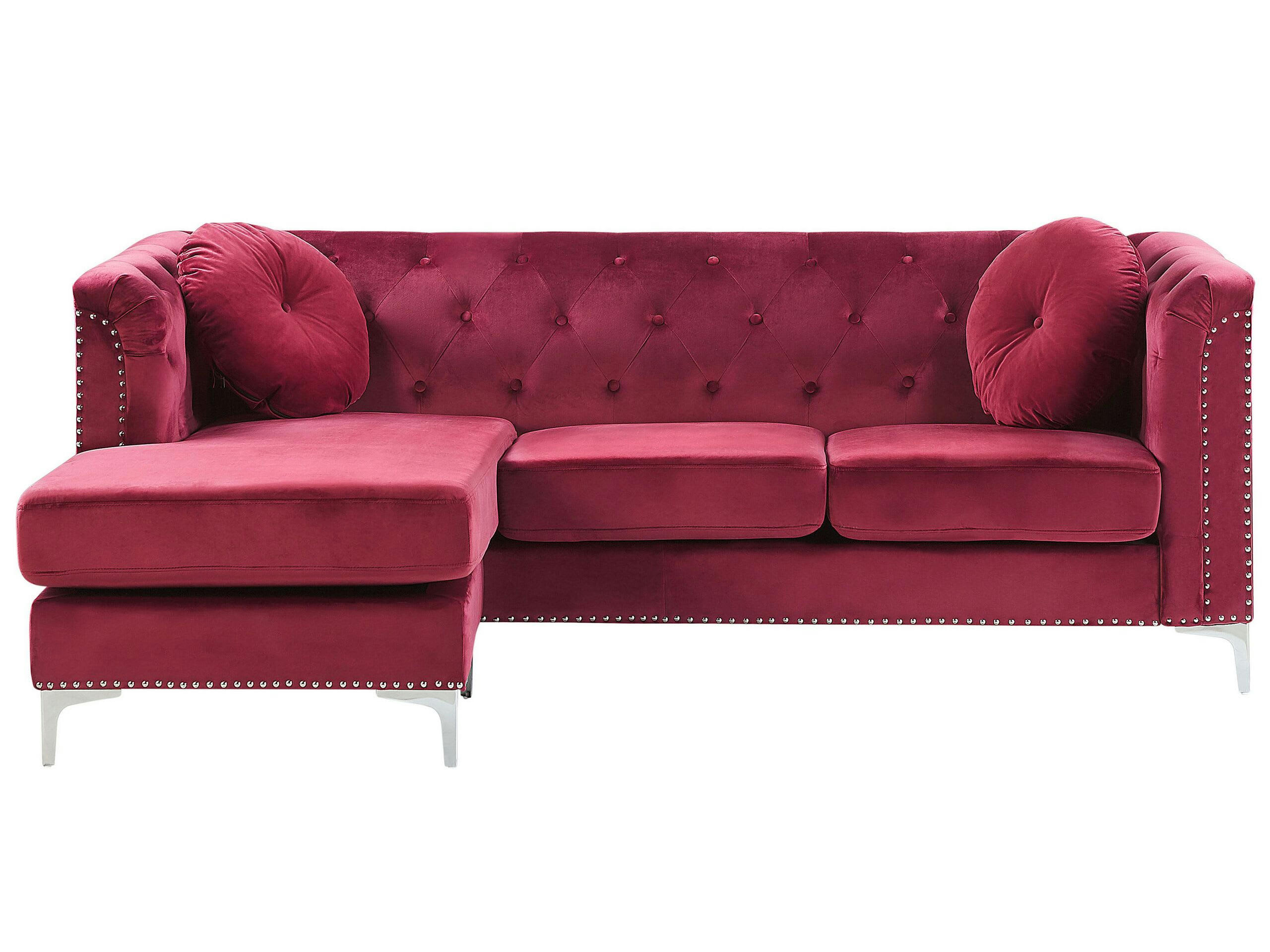 FLEN - Canapé d'angle 3 personnes en velours rouge