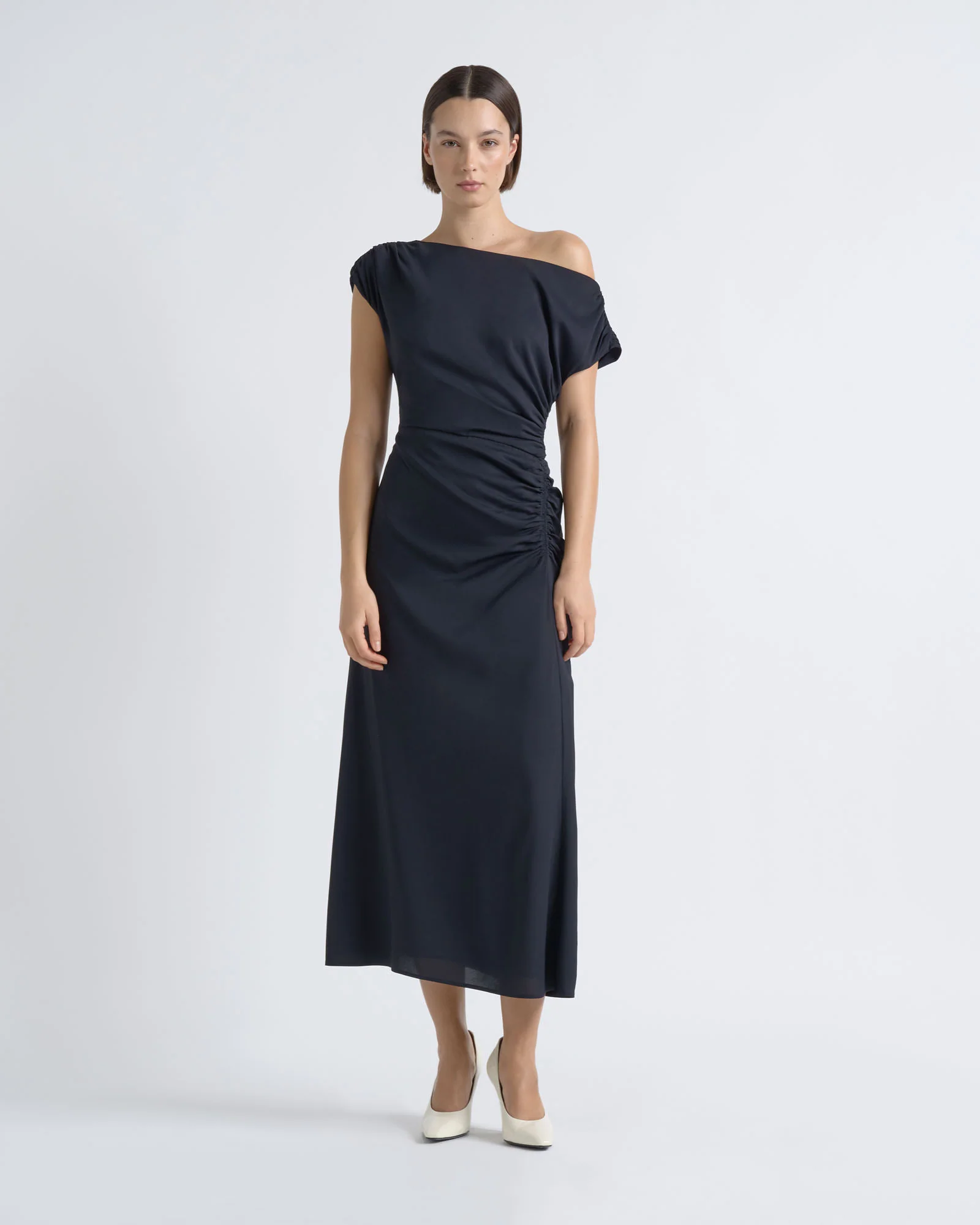 Asymmetrical Draped Midi Dress