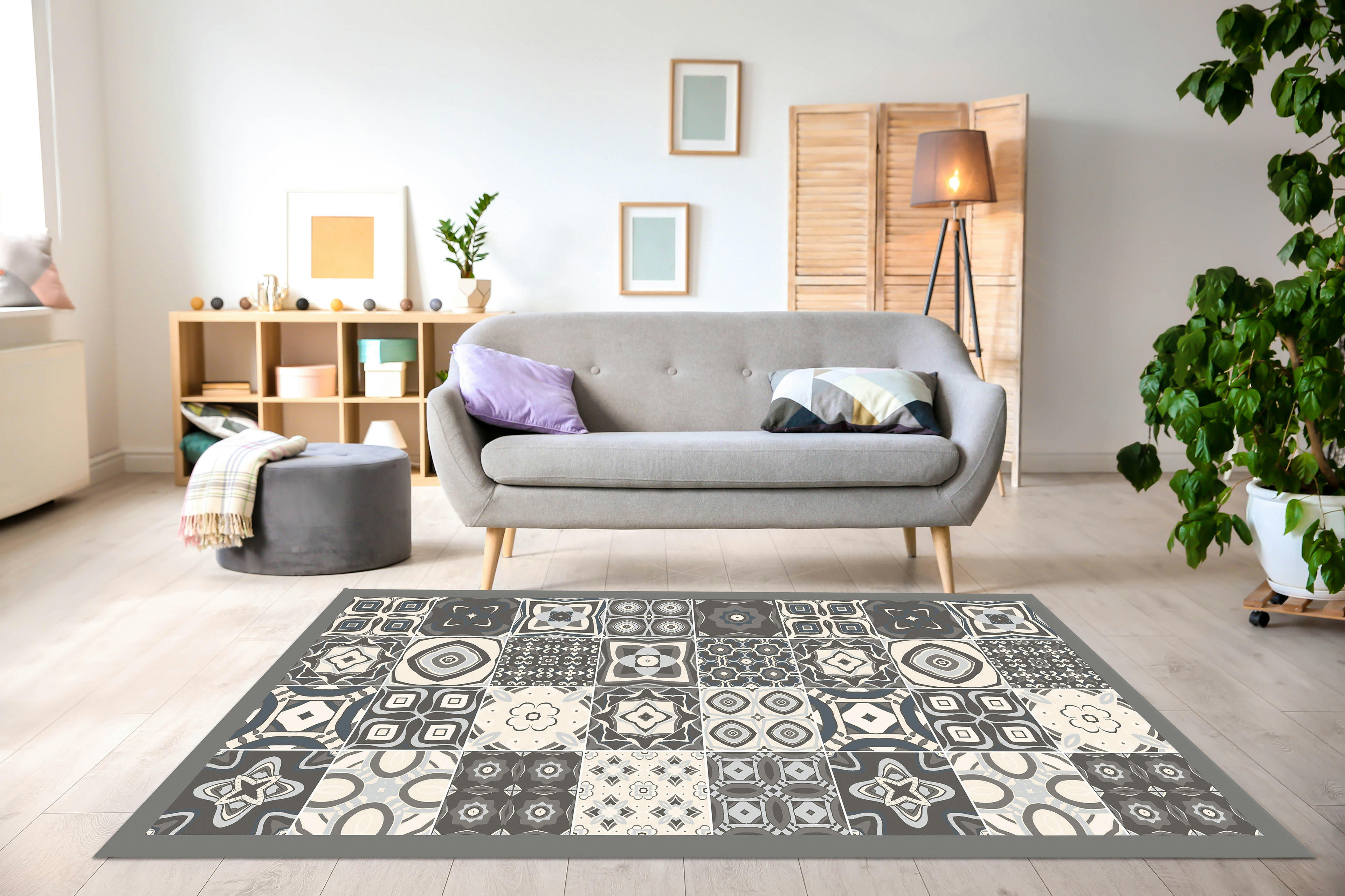 - Tapis vinyle carreaux ciments gris 120x160cm