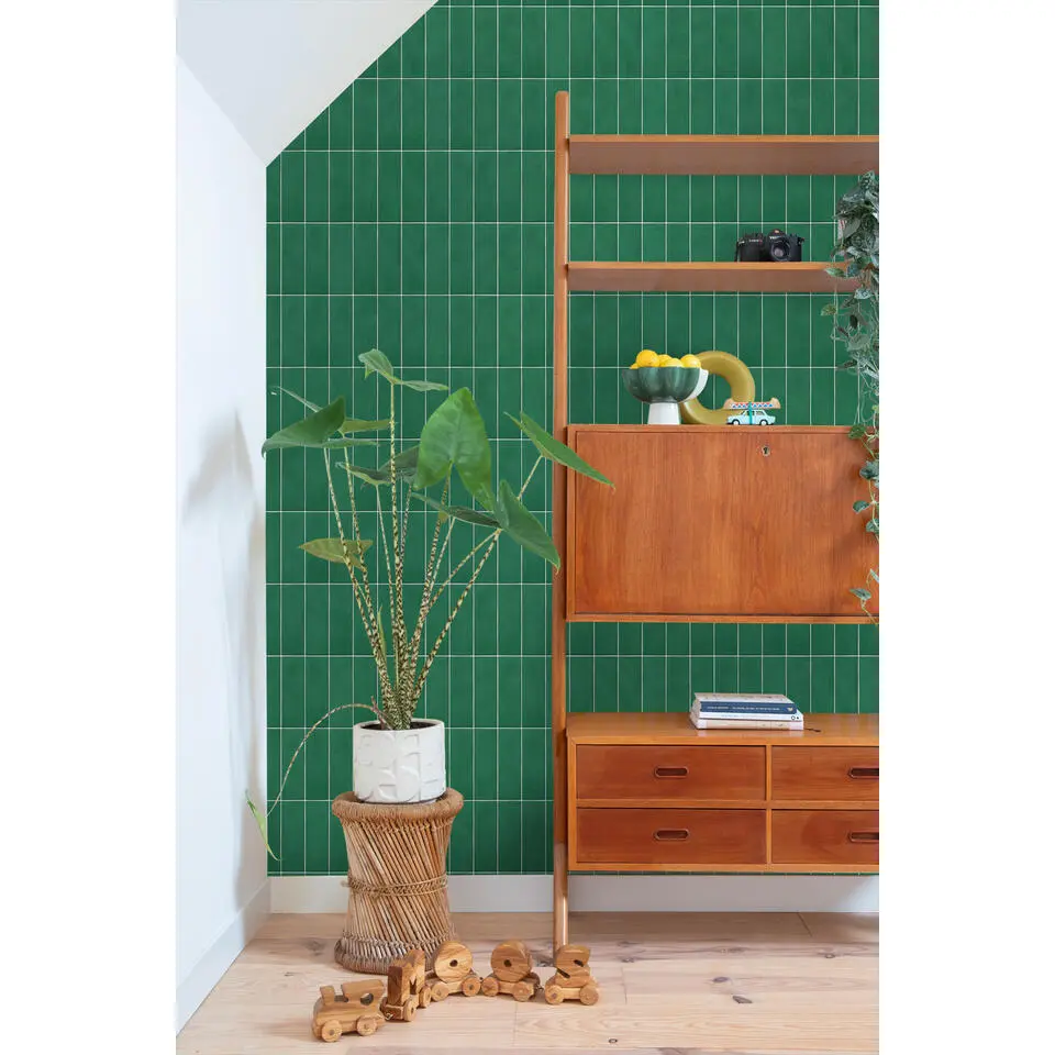 ESTAhome behang tegelmotief donkergroen - 50 x 900 cm