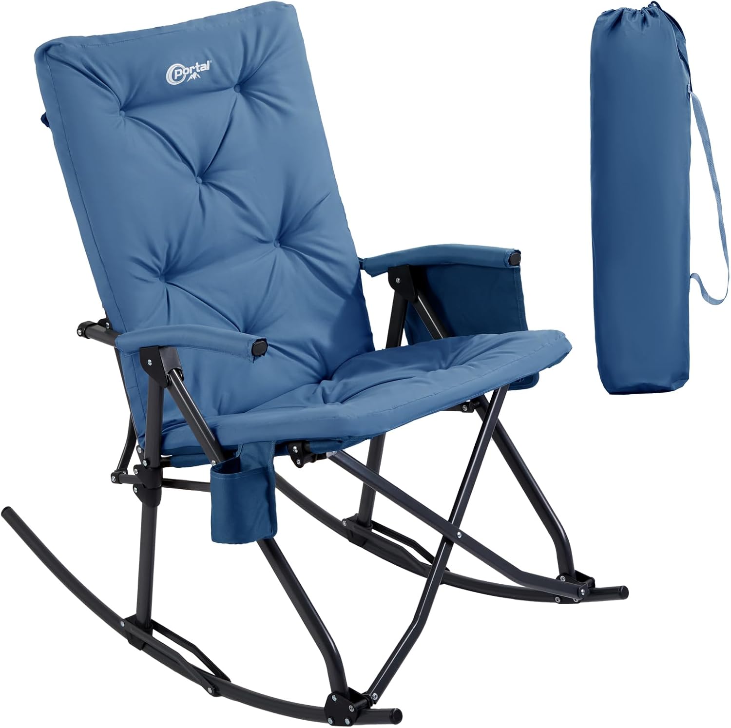 Portal Folding Rocking Camping Chair Outdoor - Thick Padded Rocking Recliner Chair Portable Camping Rocker for Patio Front Porch Backyard Lawn Living Room, Supports 400 LBS