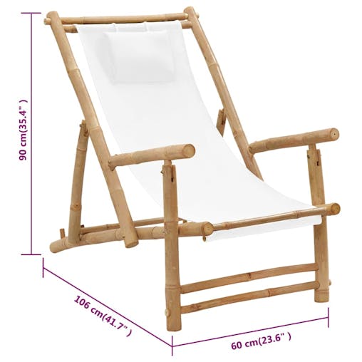 NNEVL Deck Chair Bamboo and Canvas Cream White