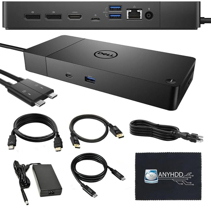 WD19DCS Dell Docking Station Dual Monitor - 4K Display  1 Year Warranty  USB-C Performance Dock with 240W Adapter  Anyhdd HDMI  DisplayPort  USB-C Cables & Cloth (New)