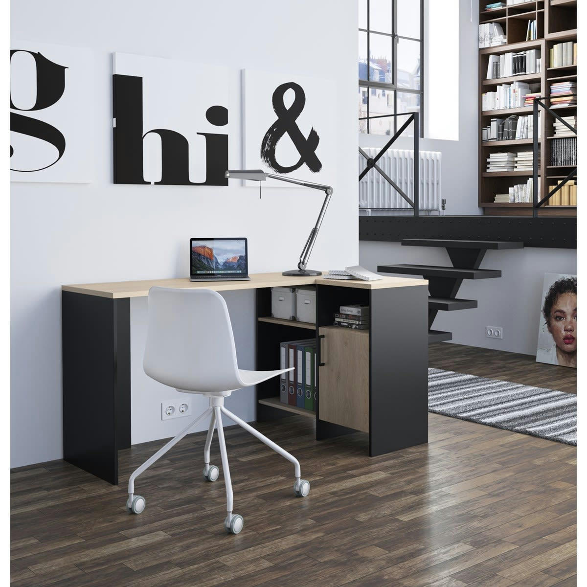 GARRY - Bureau d'angle effet bois et noir