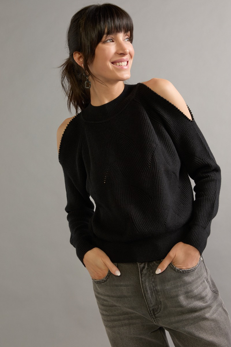 Kelley Cold Shoulder Pullover Sweater Black