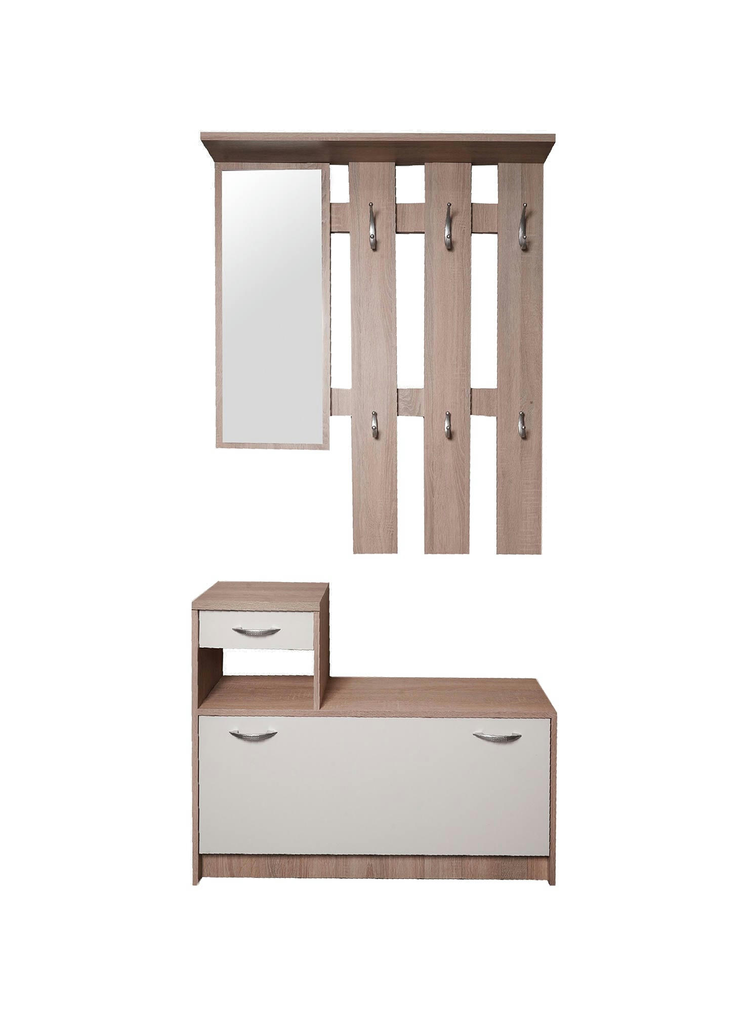 CLINT - Meuble d'entrée avec miroir effet bois blanc et chêne