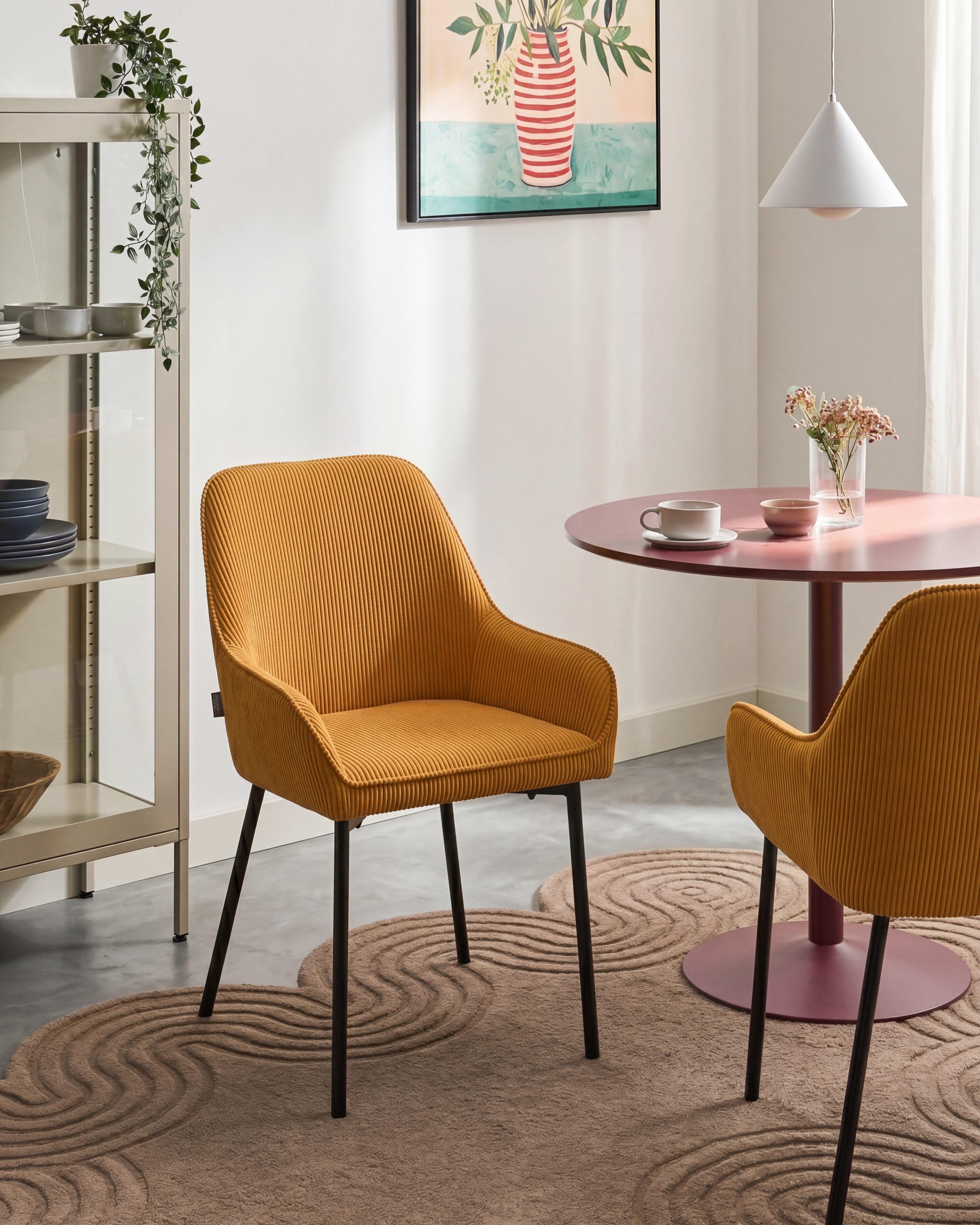 Set of 2 Dining Chairs LOVERNA Corduroy Mustard
