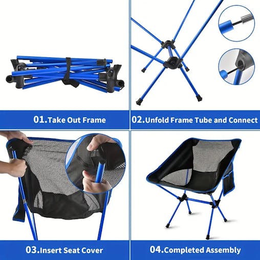 NNETM Ultralight Folding Camping Chair with Side Pocket - Sapphire