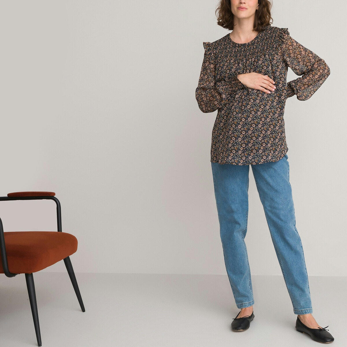 Blouse de grossesse volantée, imprimé fleurs