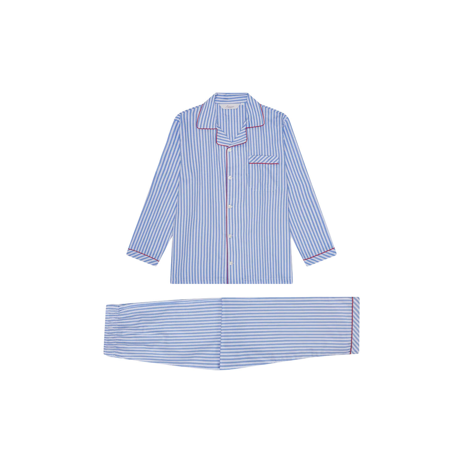 Rome Pyjamas, light blue strips/red piping