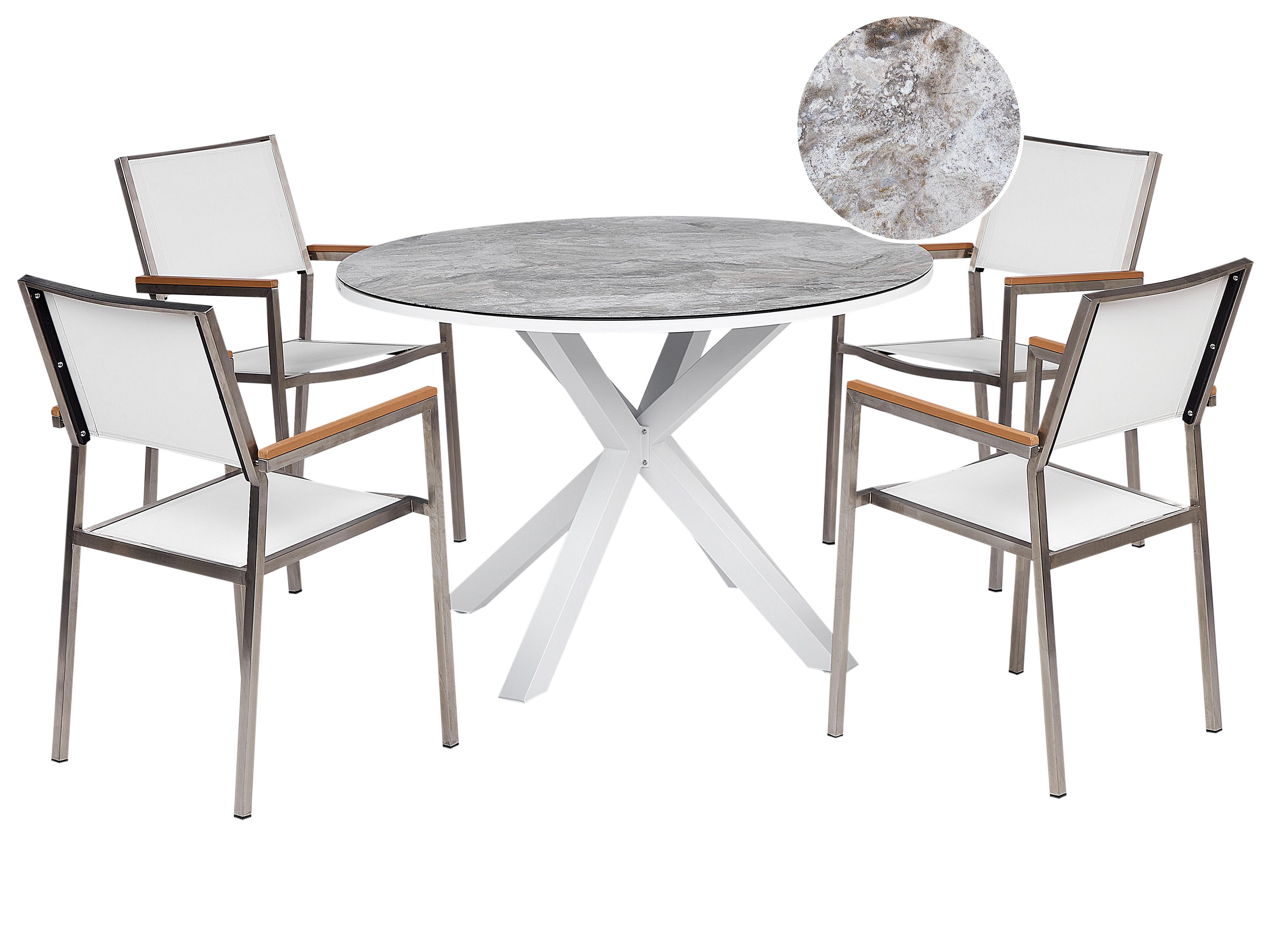 Garden Dining Set 4 Seater MALETTO/GROSSETO Metal Marble Effect Grey/ White