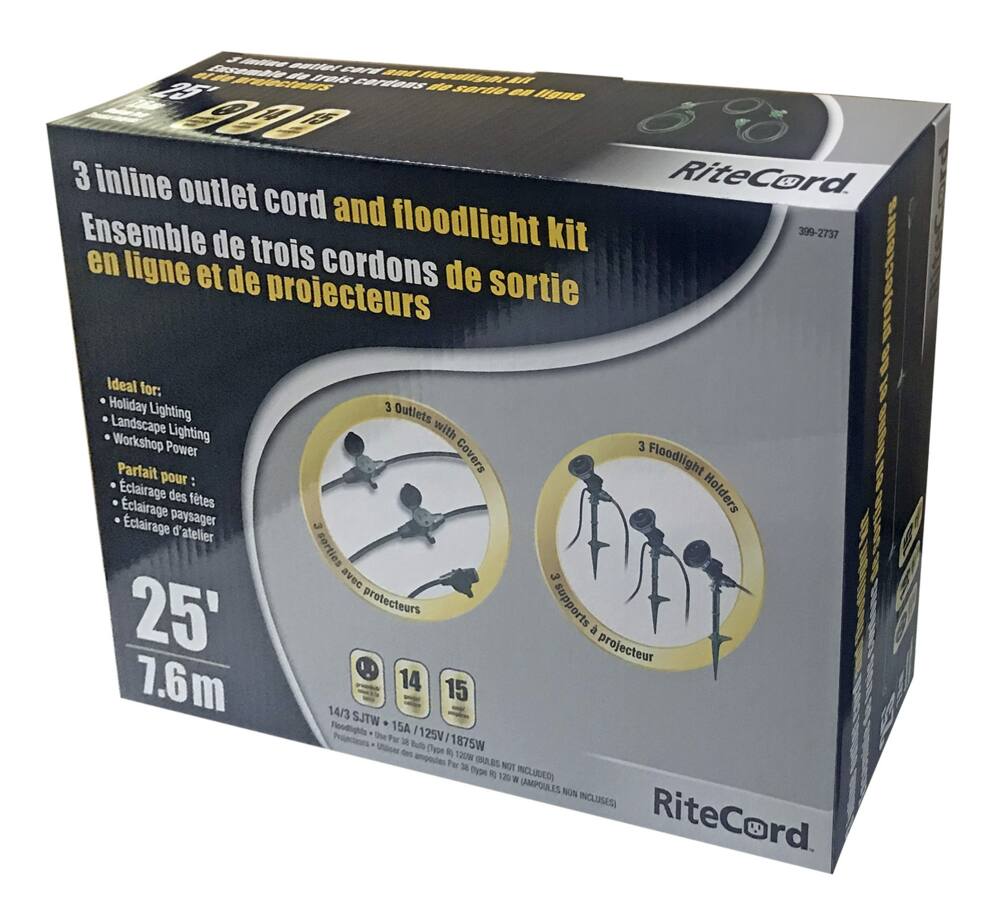 RiteCord 2-in-1 3-Outlet Green Cord & Floodlight Kit, 25-ft