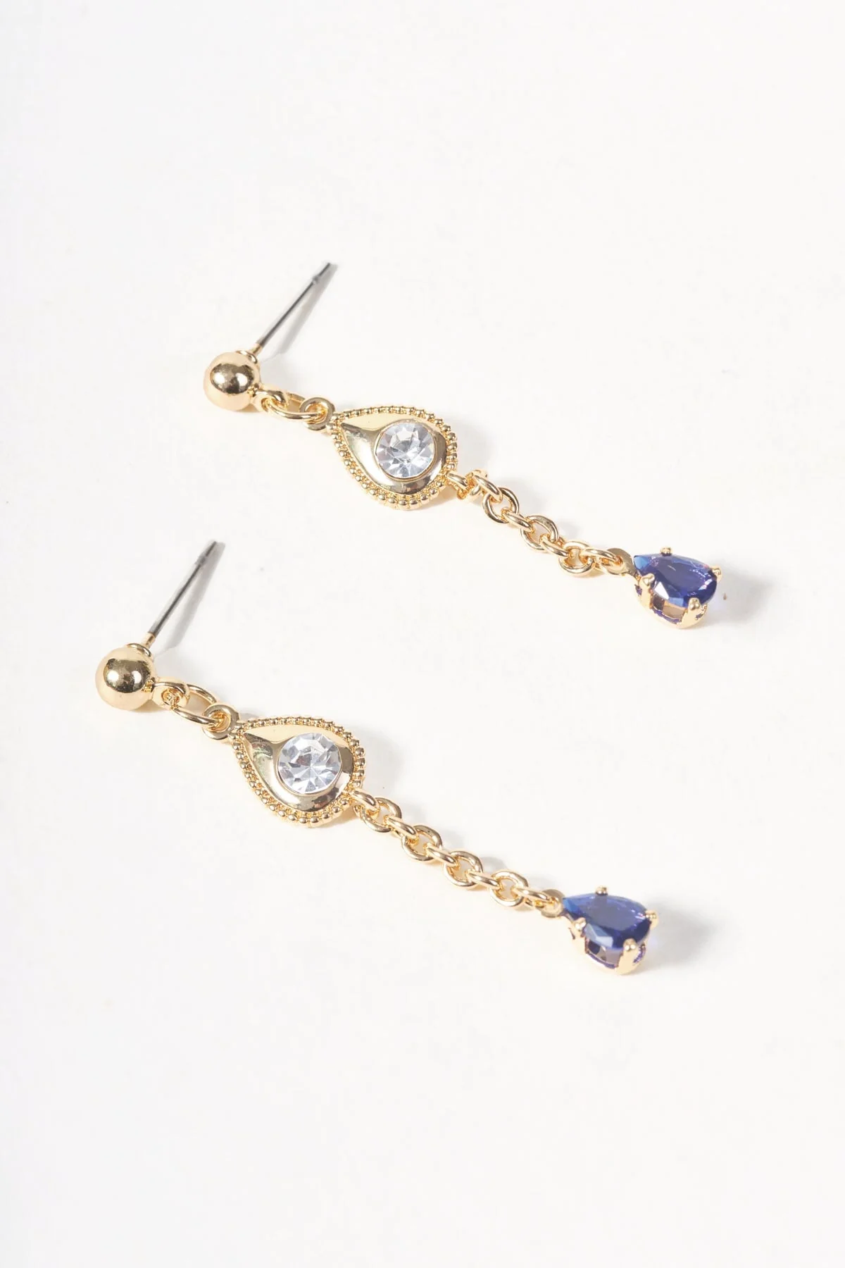 Navy Beaded Drop Earrings