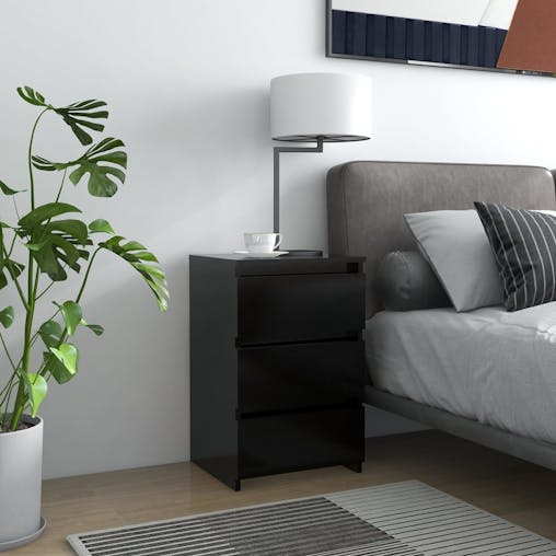 NNEVL Bed Cabinet Black 40x35x62.5 cm Chipboard