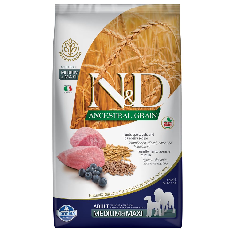 Farmina N&D Ancestral Grain Adult Medium & Maxi with Lamb & Blueberry