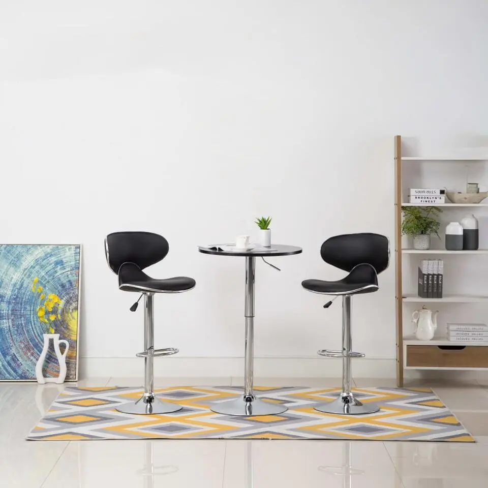 vidaXL Barstoelen met Rugleuning en Chromen Voet - Zwart - Kunstleer - 2 Stuks