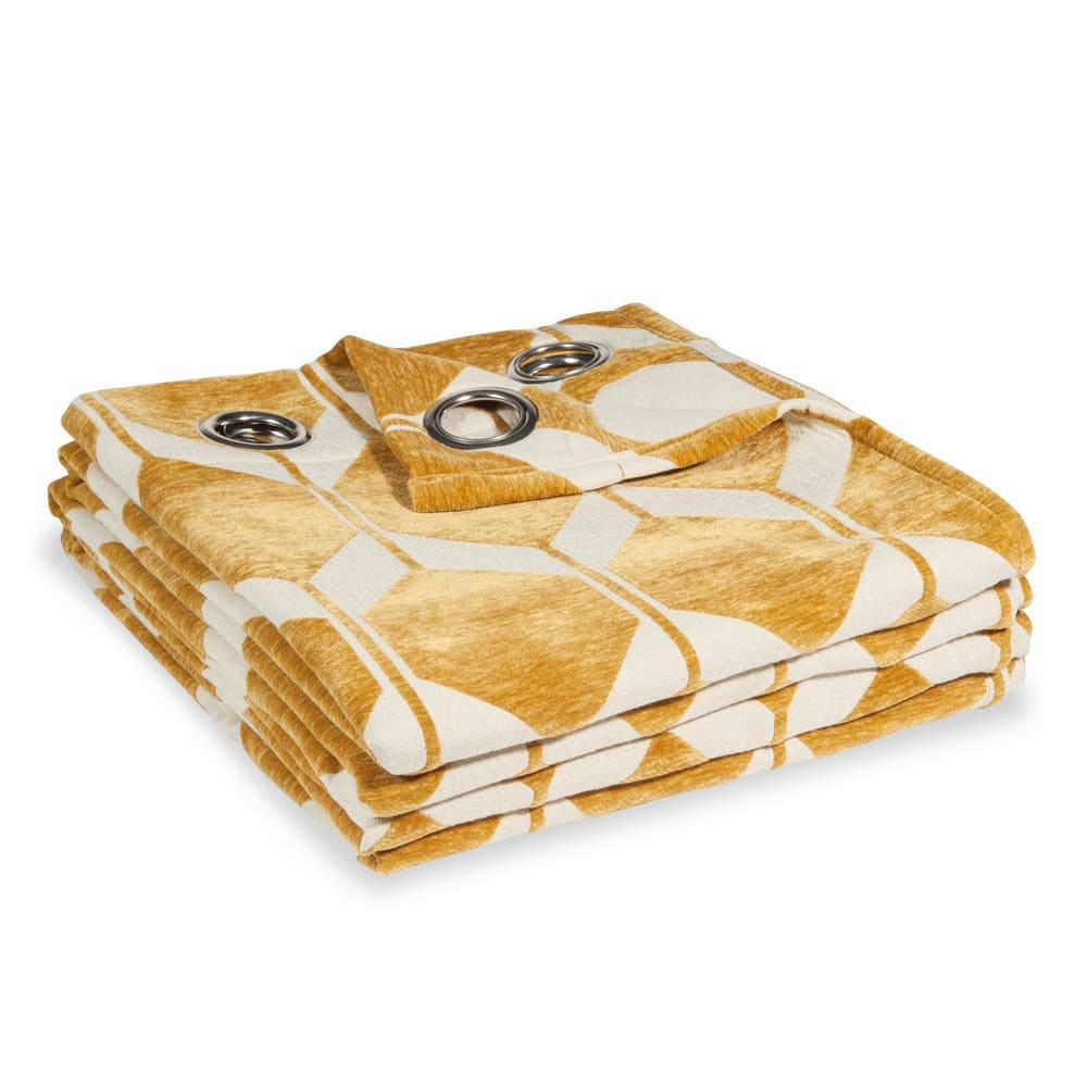 Aston - Rideau à œillets jaune moutarde et blanc à l'unité 140x300