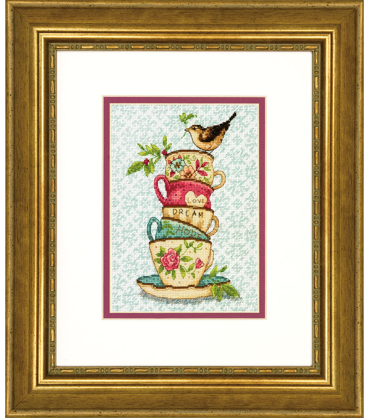 Dimensions 5 x 7 Stacked Tea Cup Counted Cross Stitch Kit