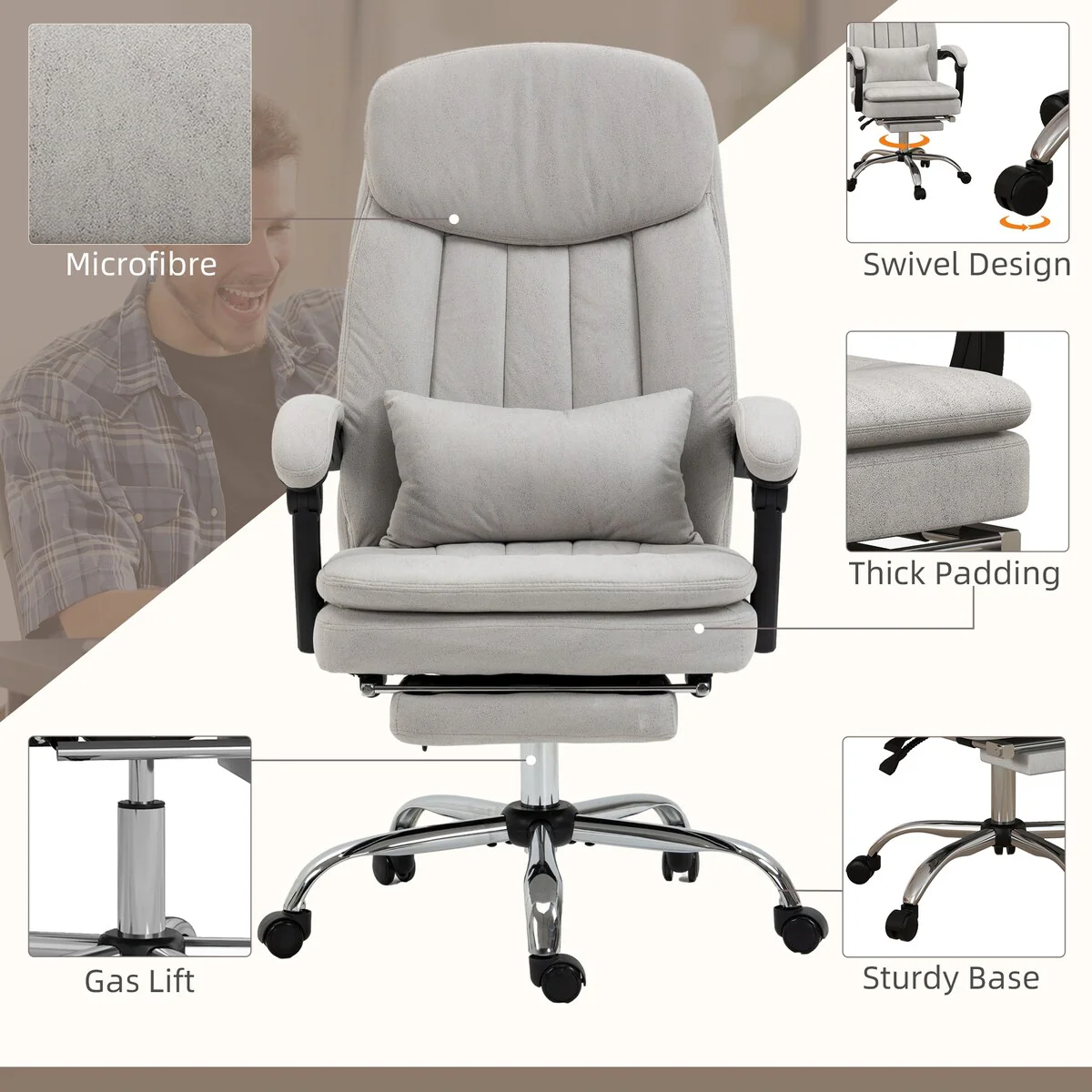 Microfibre Executive Massage Office Chair Swivel Computer Desk Chair with Lumbar Support Pillow