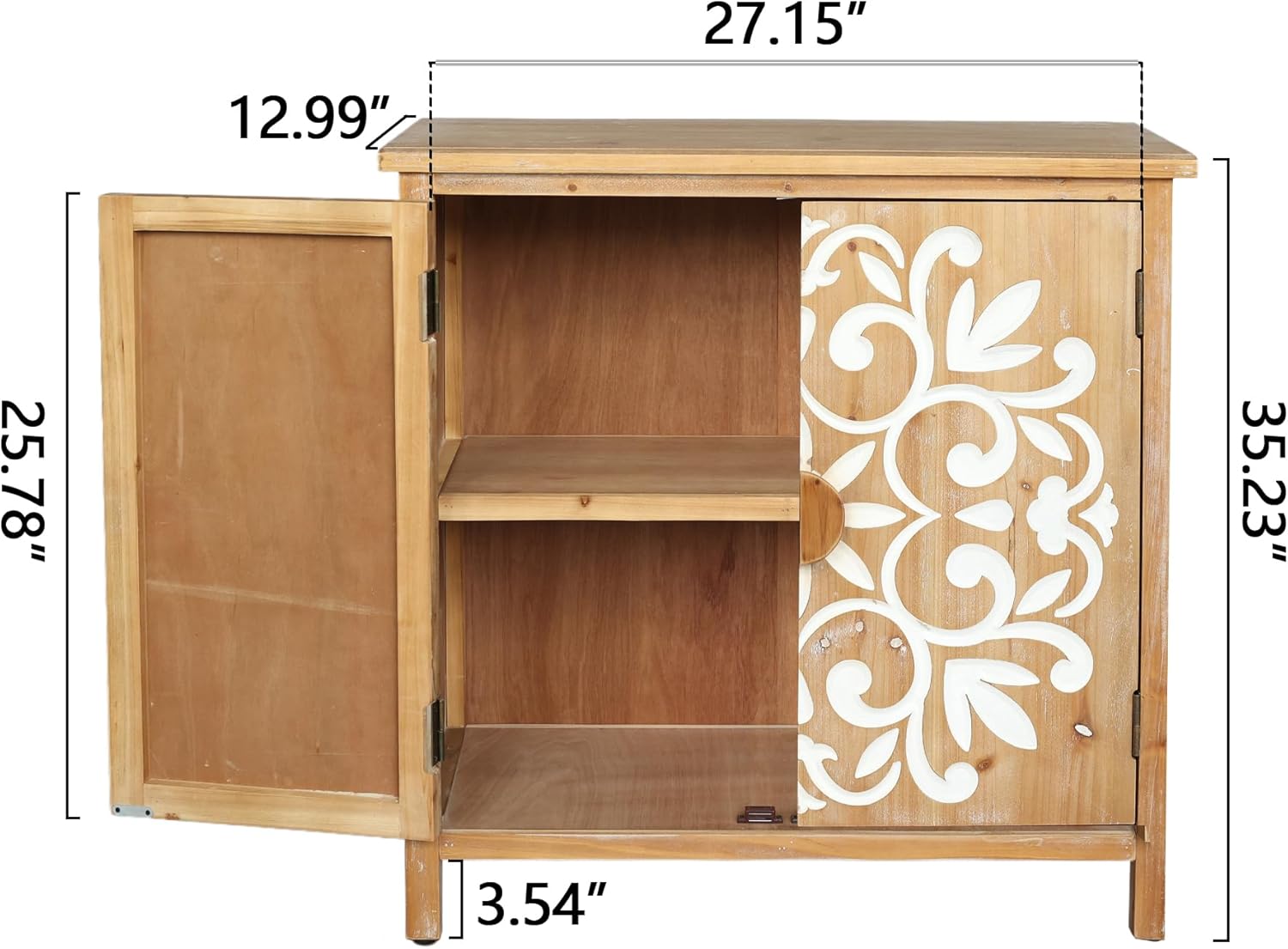 Small Entryway Cabinet with Storage - Farmhouse Cabinet for Living Room, Decorative Storage Cabinet with Floral Carvings, Antique Brown & White Accent Cabinets