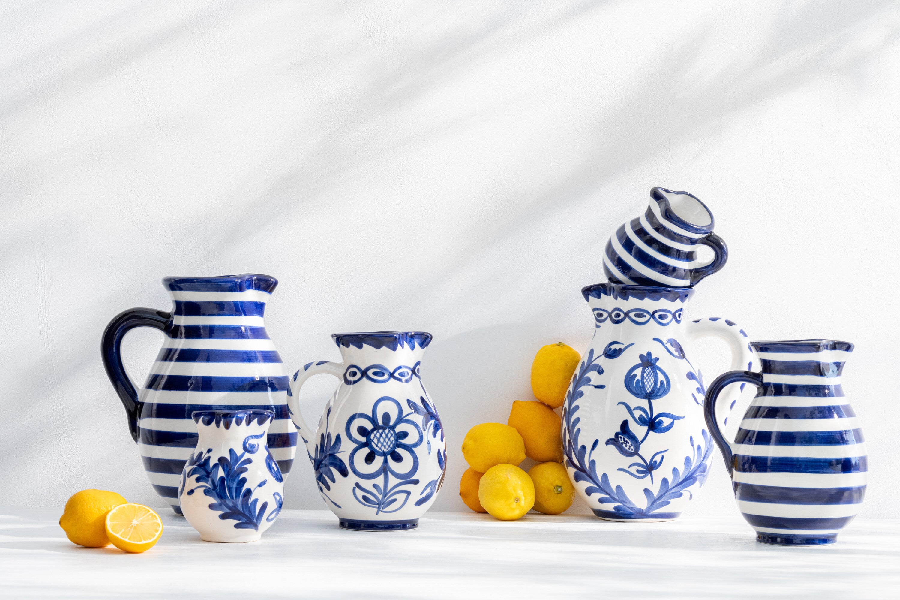 J-Line karaf Granada - keramiek - wit blauw - medium