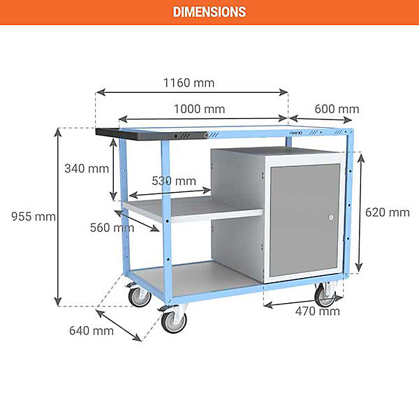 Chariot établi d'atelier - 1 placard et 1 demi plateau - Charge max 250kg - 880707104