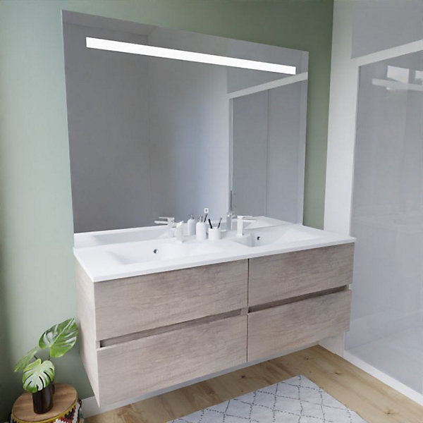 Meuble double vasque 140 cm ROSALY INOX   miroir Elégance ht105- Bois