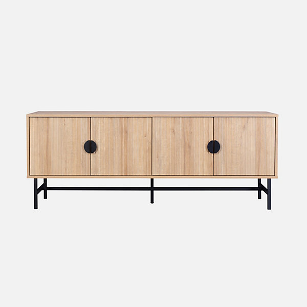 Meuble TV. Bazalt. effet chêne. quatre portes. deux étagères. L 157.5 x l 39 x H 60cm