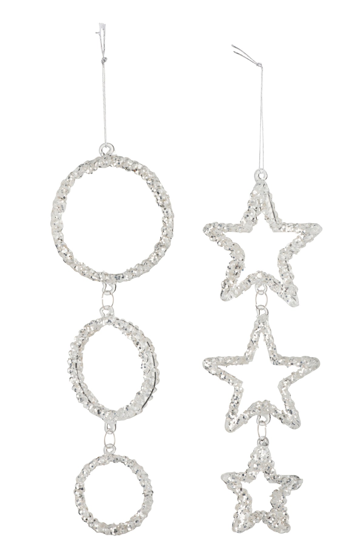 J-Line hanger Cirkel   Ster Glitter - glas - zilver - 2 stuks