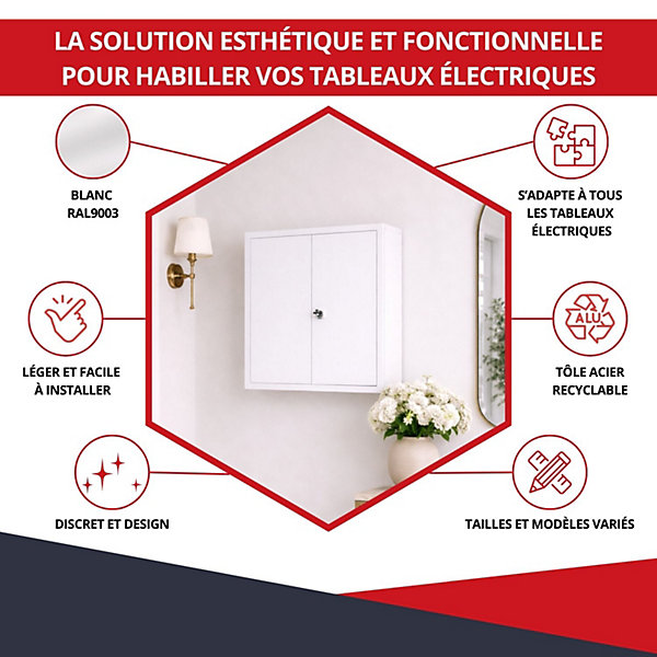 Coffret d'habillage ATOLE en acier avec clé pour tableaux électriques double - H 54 x L 58,5 x P 16 cm - Réf. RCH2T216GSS