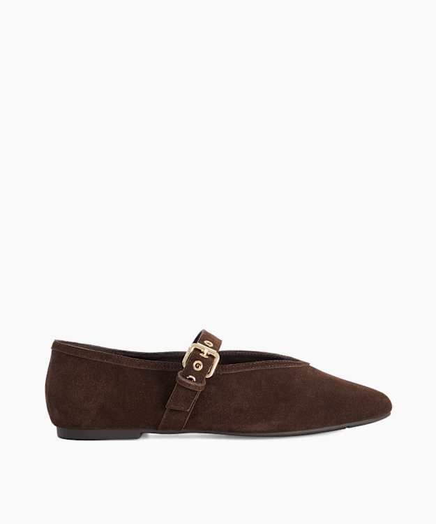 Herbs Brown - Suede Buckle-Detail Ballet Flats