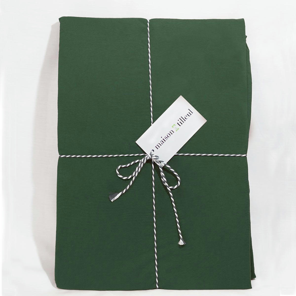 NINON - Drap housse en percale lavée vert -  140 x 200 cm