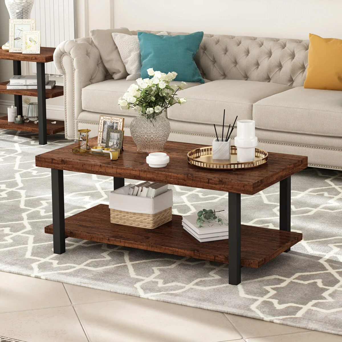 Myhozm Farmhouse Brown Coffee Table