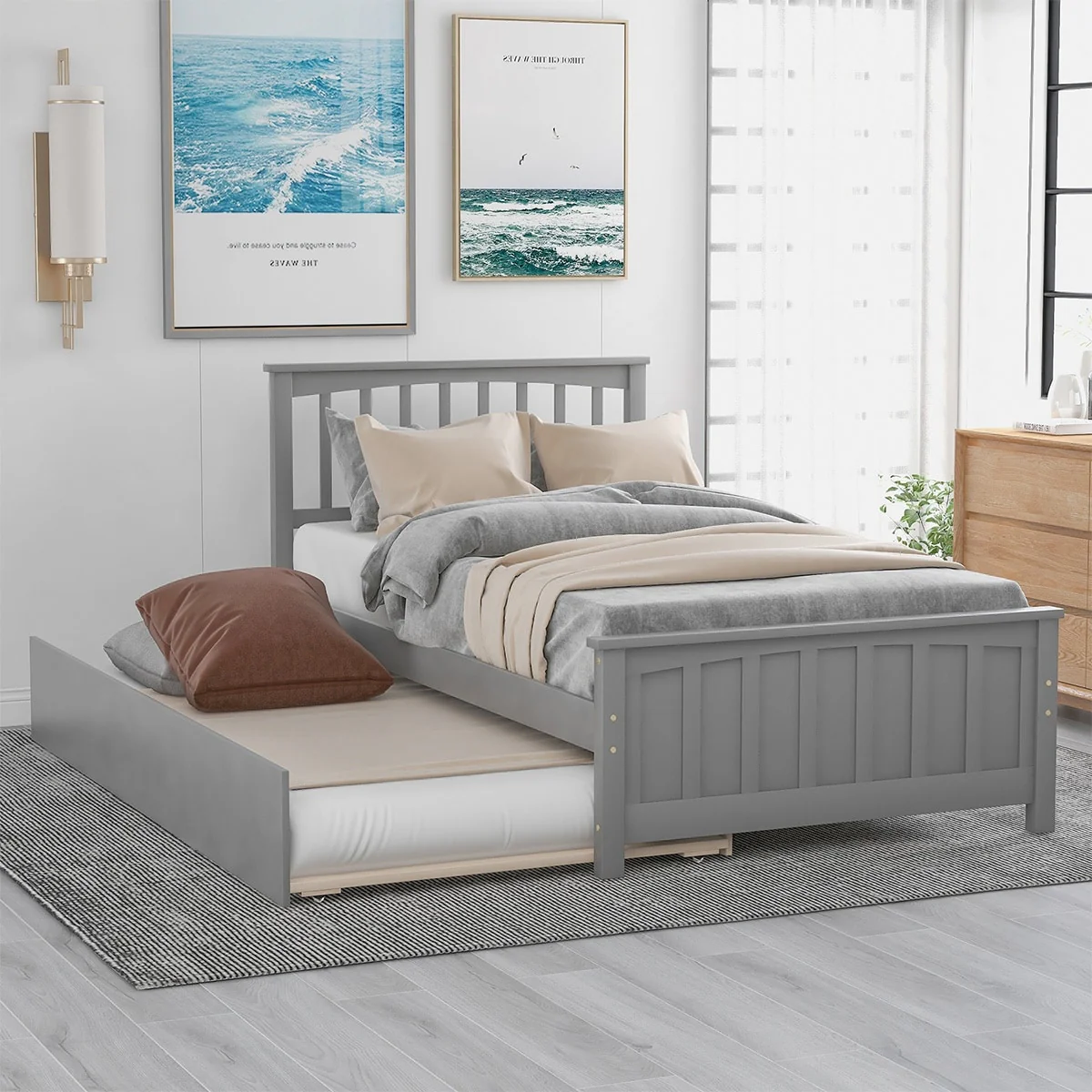 Merax Twin-size Platform Bed with a Trundle