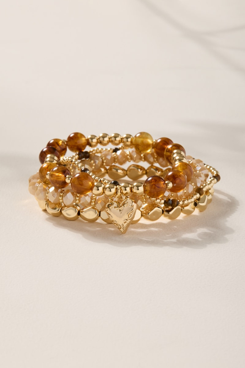 Mari Heart Beaded Stretch Bracelet Set